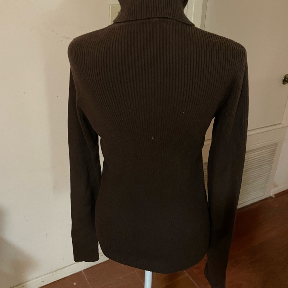Unbranded chocolate brown ribbed design turtleneck sweater stretch size small - Picture 9 of 16